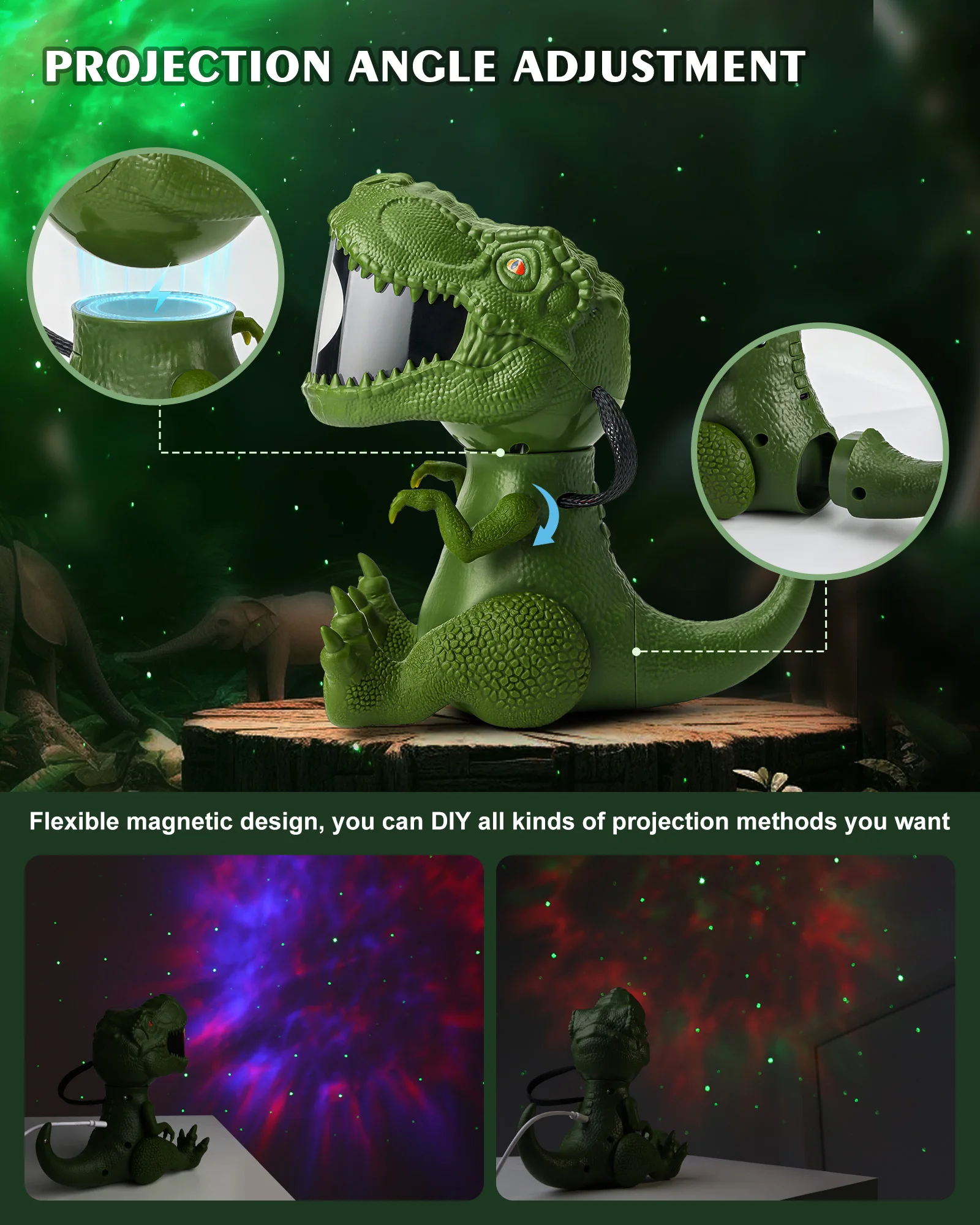 Dinosaur Star Projector Galaxy Night Light Space Projector Starry Nebula Ceiling LED Lamp for Bedroom Home Decorative Kids Gift