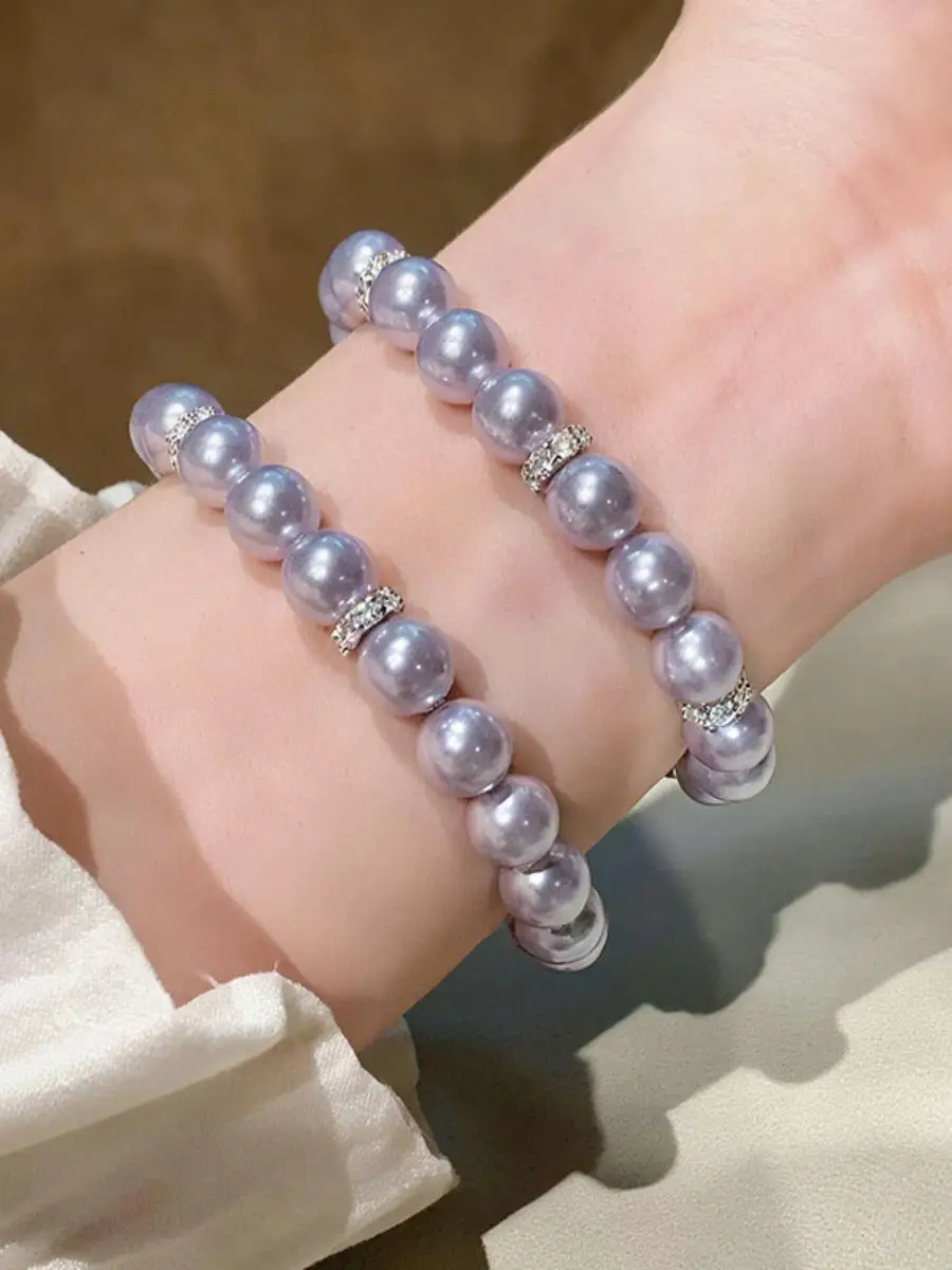 Purple Pearl Zirconia Bracelet Luxury Vintage Court Style Women's Fashion Jewelry White Enhancing Versatile Elegant Copper