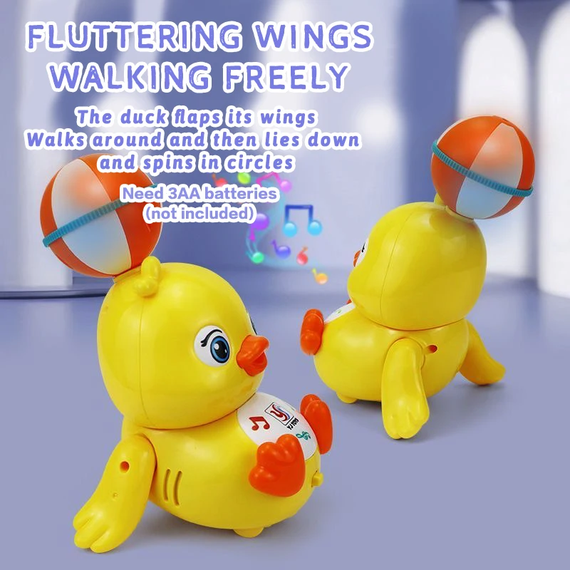 Cute Yellow Duck Shaped Electric Toy with Top Ball Rotation Colorful Sound And Light Baby Gift Toy