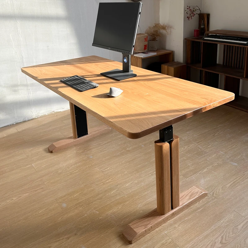 

Solid wood electric lifting workbench oak double learning computer table leg table