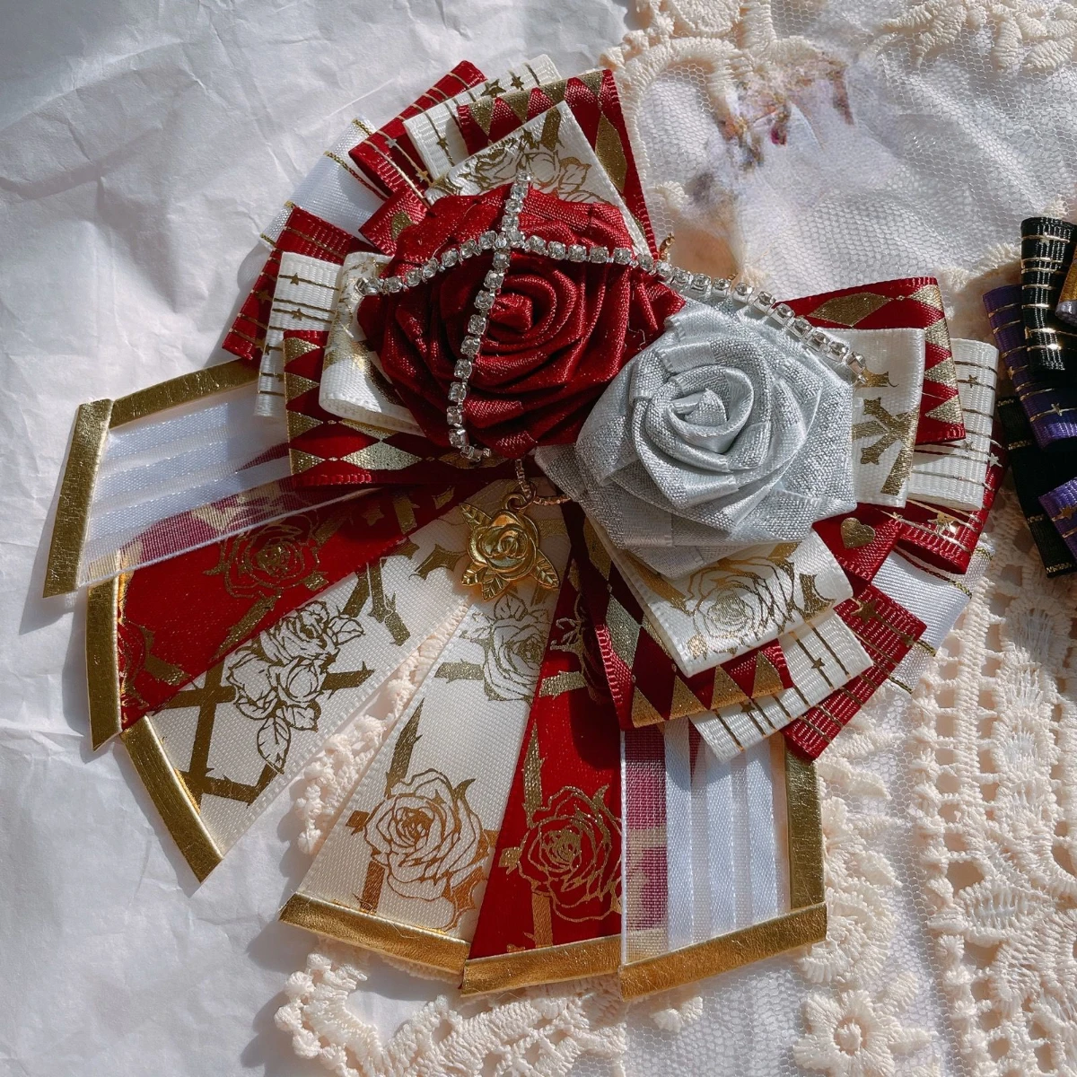 Frauen Lolita Strass Rose Blume Fliege Brosche neue Luxus Mode Cosplay Tanz Show Kleid Hemd Accessoires Kragen Blumen – Detail 11