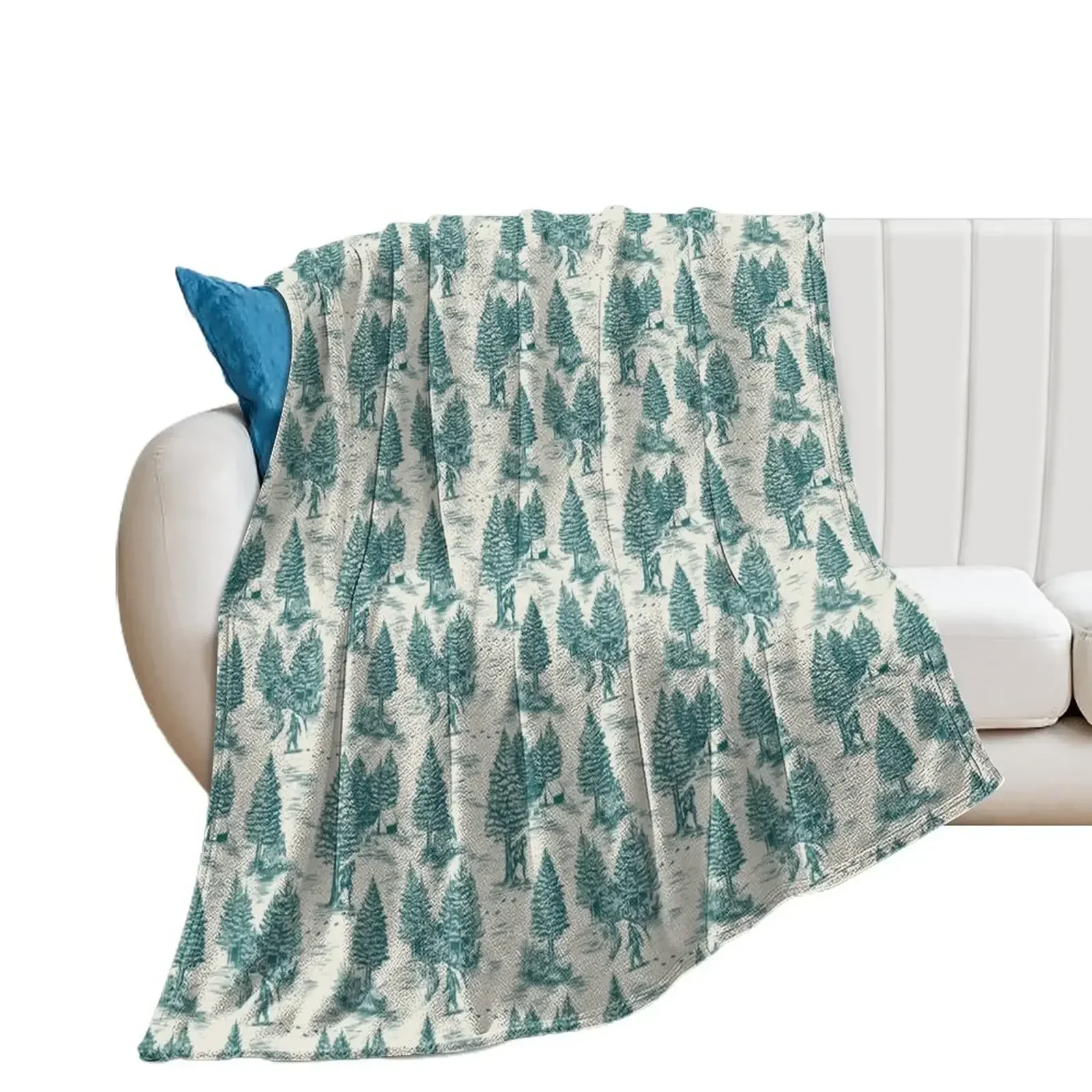 

Bigfoot / Sasquatch Toile de Jouy in Teal Throw Blanket Softest sofa bed anime for babies Blankets