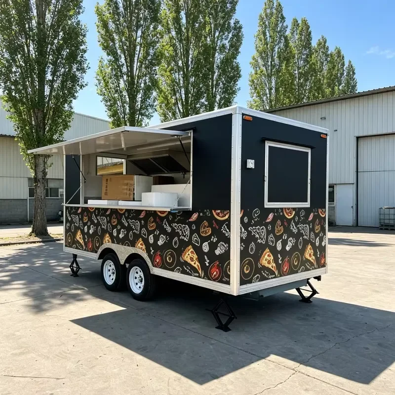 for Custom Mobile Food Trailer Van Stainless Steel Aluminum Kitchen Cart Pizza Coffee Ice Cream Chips Truck Equipment