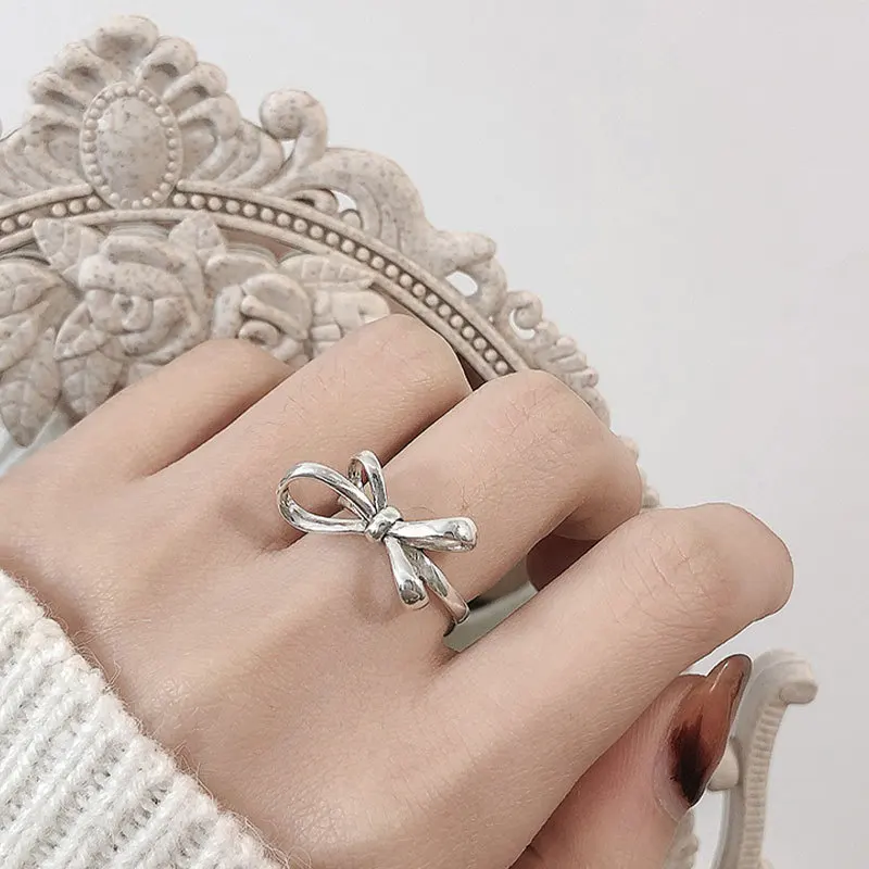 Original 925 Sterling Silver Stone Bow Rings For Women Counple Wedding Engagement Silver Women's Vintage Ring Fine Jewelry