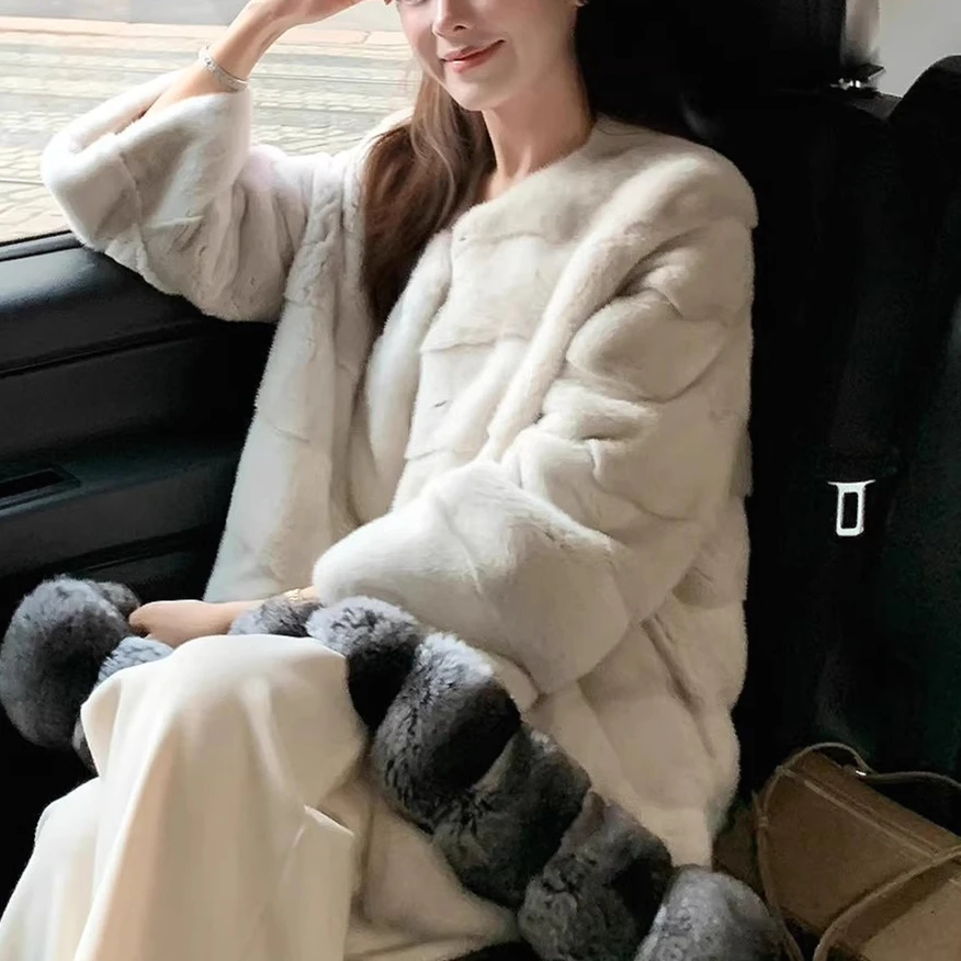 Short Coat Women Faux Fur Coats Jackets Round Neck Thick Warm Y2k Streetwear Jacket Elegant Work Outerwear Autumn Winter