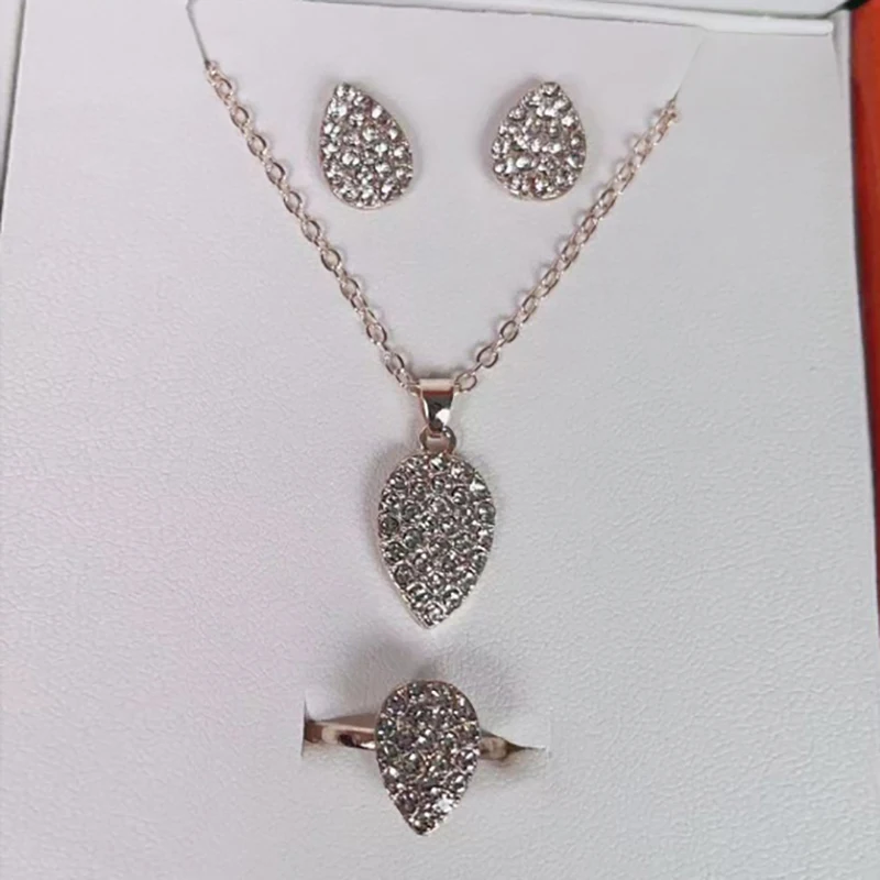 قلادة مجوهرات على شكل قطرة الماس بالكامل، خاتم، حلق، مجموعة من ثلاث قطع من المجوهرات #6