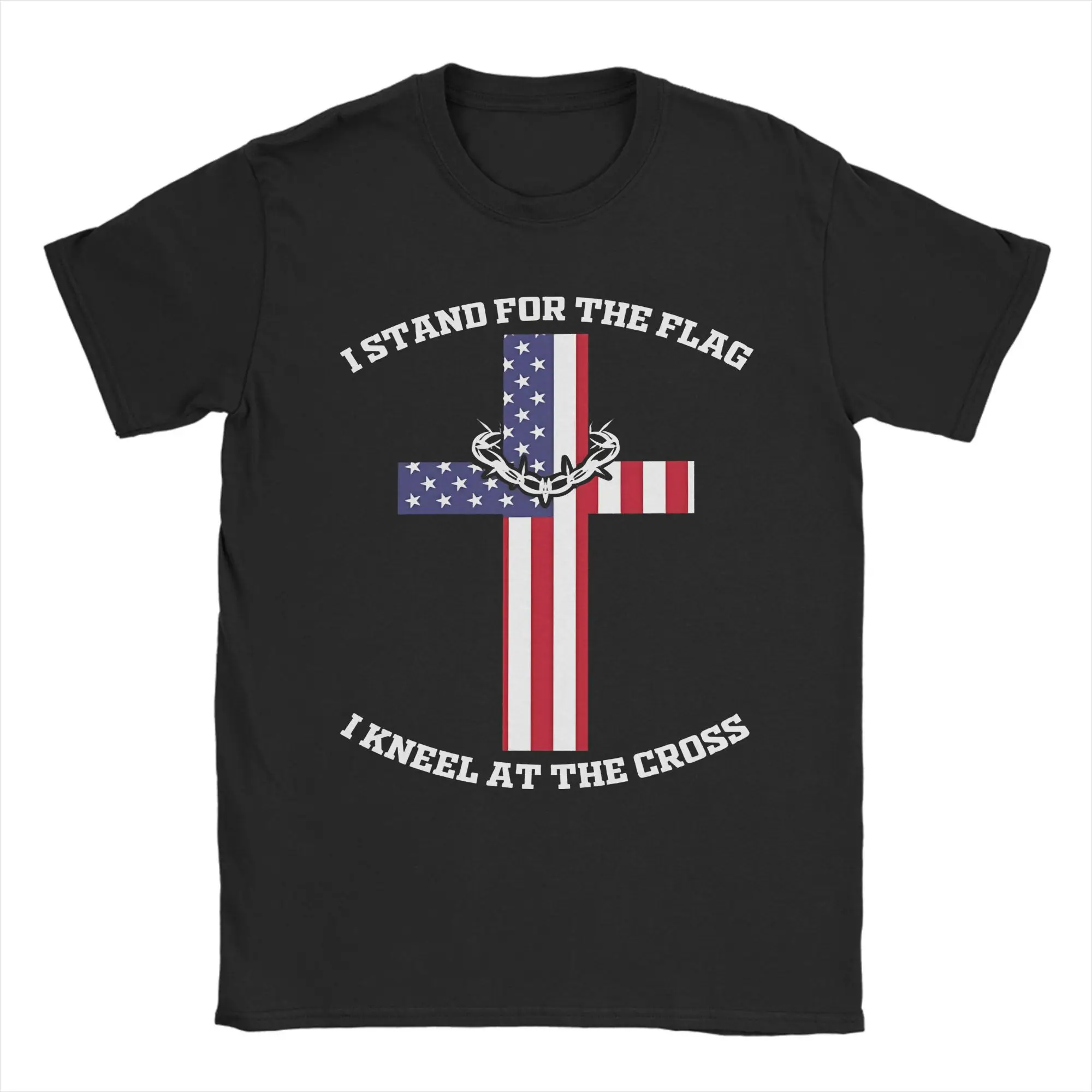 Camisetas Stand For The Flag I Kneel For The Cross para hombre, camisetas divertidas, camiseta de manga corta con cuello redondo, ropa 100% de algodón