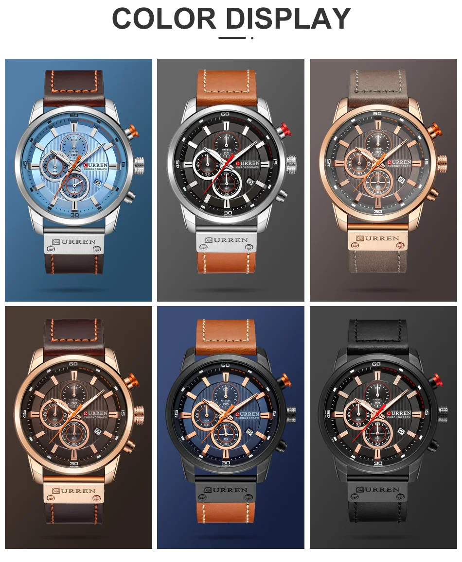 Fashion Curren Top Brand Luxury Chronograph Gentleman Men\'s Casual Quartz Men Military Sports Leather Wrist Watch Male Relogio