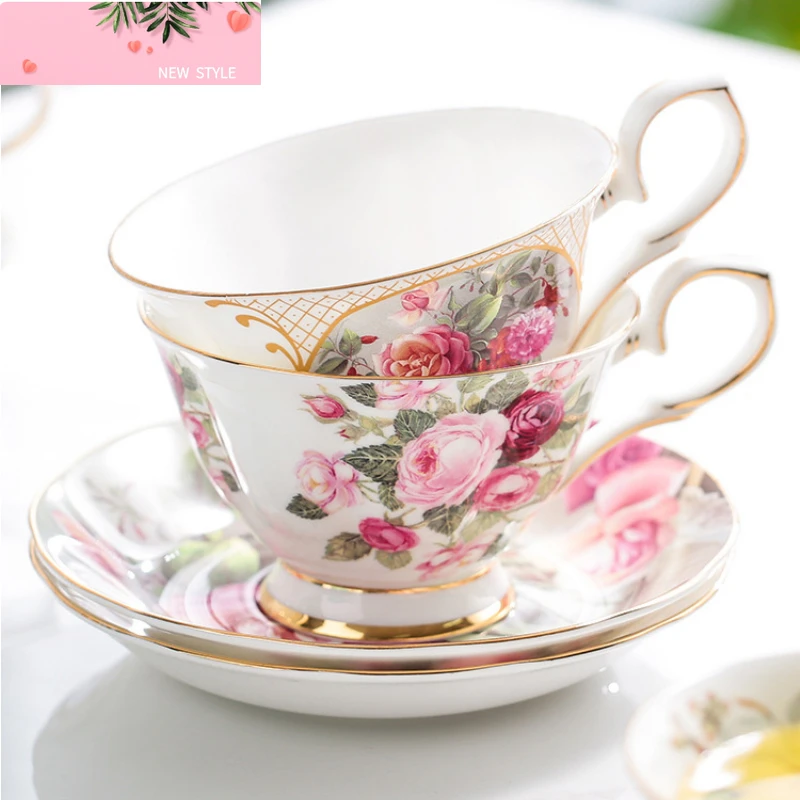 

American Painted Flower Porcelain Coffee Cup and Plate High-end Ceramic Mug Bone China Afternoon Tea Cup Party Drinkware Gift