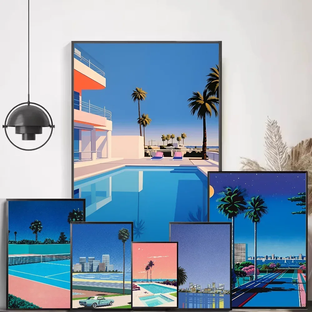Japan Beach City Summer Canvas Painting Hiroshi Nagai Vaporwave Poster Home Living Room Bedroom Bar Cafe  Decor