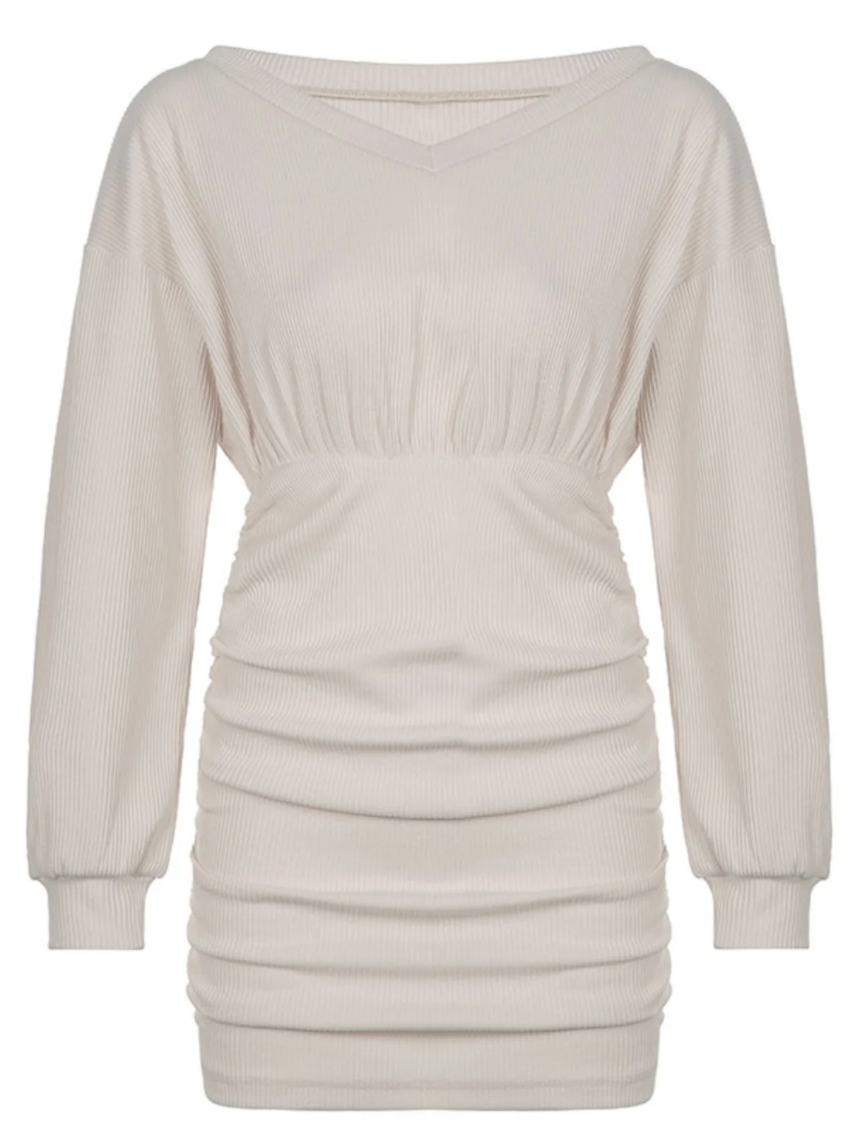 Vestido Corto de Punto Entallado con Hombros Descubiertos y Cuello en V Pado para Mujer, Vestido  Ajustado a la Cintura