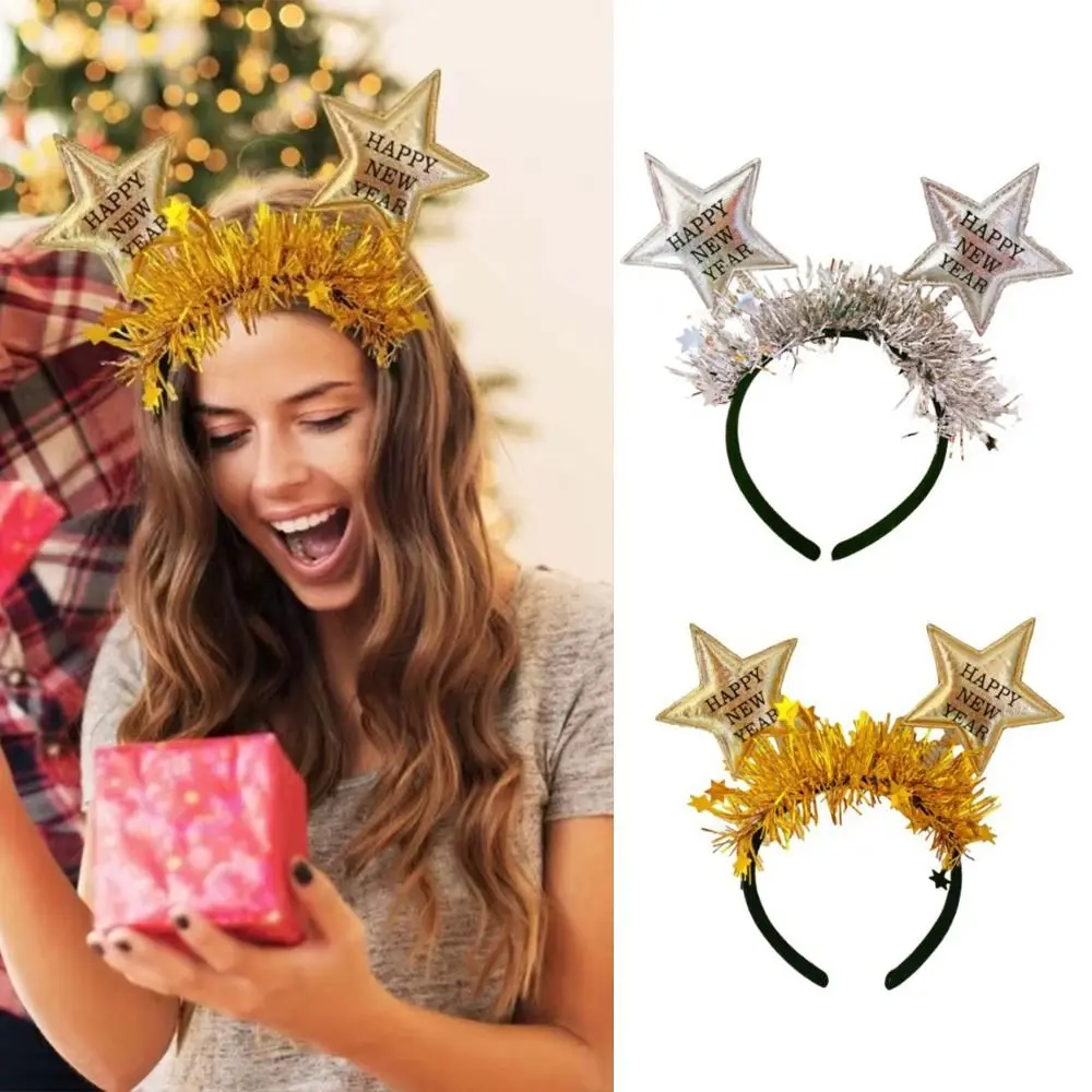 

Happy New Year Headband Star Sequin Glitter 2025 New Year Hairband Decorative Hair Hoop Party Photo Props