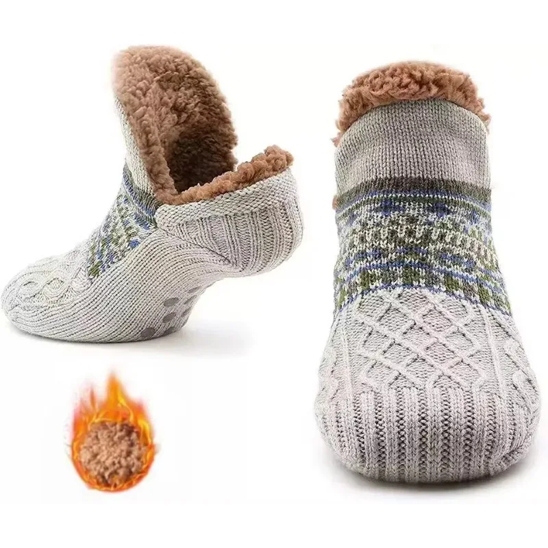 Indoor Winter Slippers Socks Warm Men Women Socks Home Bedroom Sleeping Socks Plus Fleece Carpet Sock Non-slip Knitted Yoga Sock