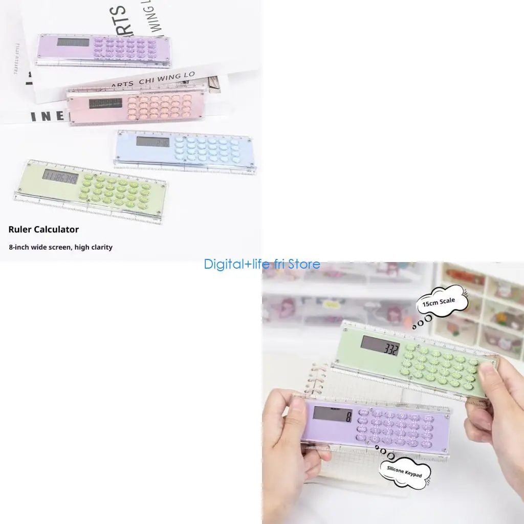 E06D 8 Digit Electronic Calculator Into 15cm Ruler Portable Tool For Classroom Office Use Measurement Scale Gift
