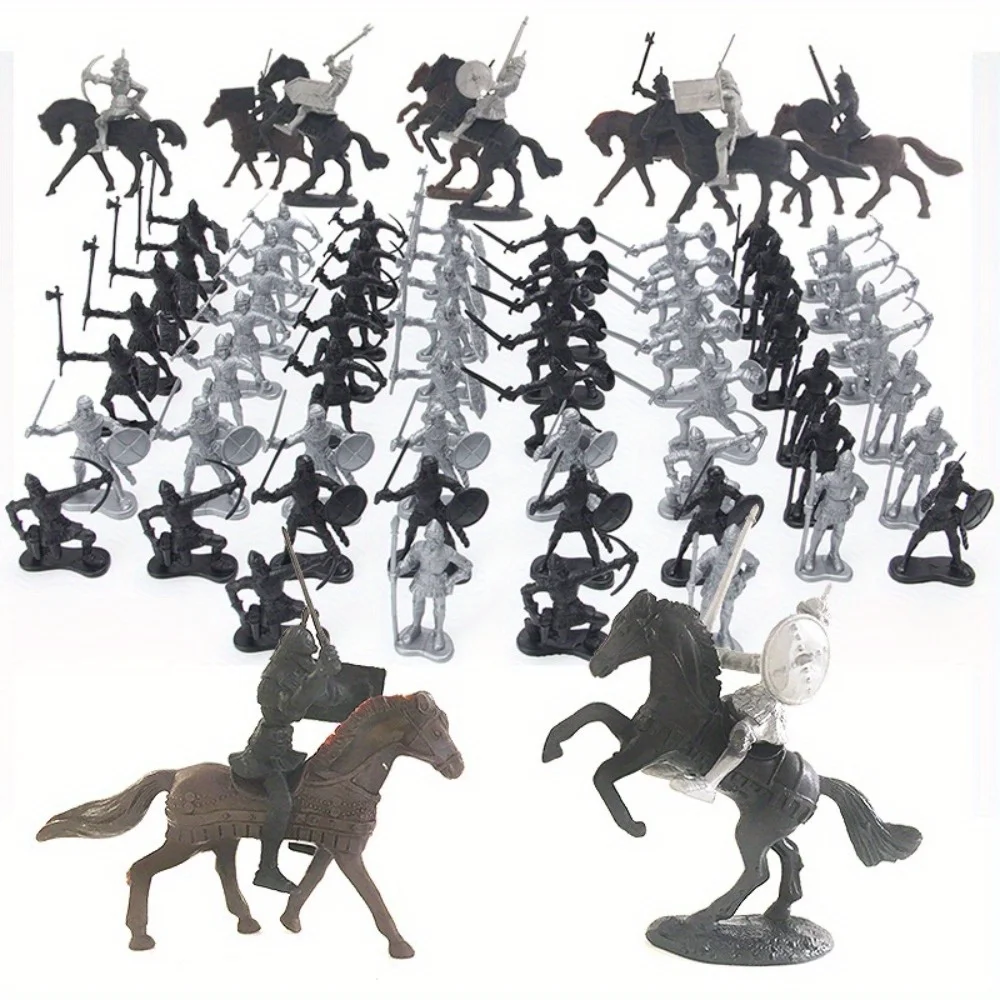 [Medieval Knight Figures Set] 28pcs Medieval Knight Warrior And Horse Figures Set - Plastic Tabletop War Game Miniatures - Decor