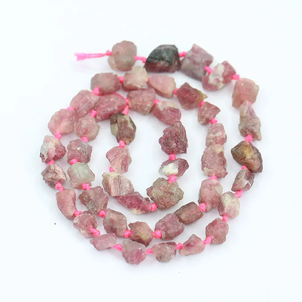 APDGG 7x9mm Natural Red Tourmaline Freeform Rough Raw Nuggets Beads 17'' Strand Jewelry Making DIY