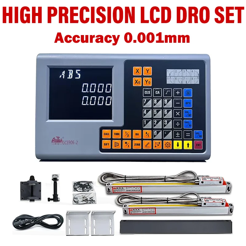 HXX GCS906 2 Axis 3 Axis LCD DRO Kit Milling Lathe Grider Digital Readout Display with 5um/1um Linear Scale Ruler Encoder