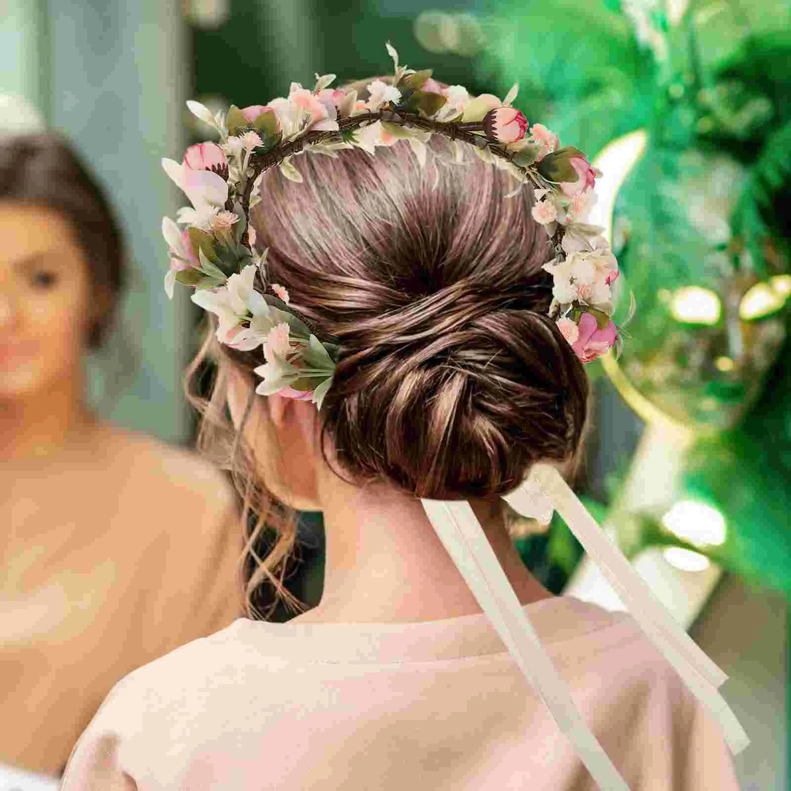 Bridal Wreath Hair Floral Garland Flower Crown Vintage Hairband Travel Photography Bride Head Headband for Women Cloth