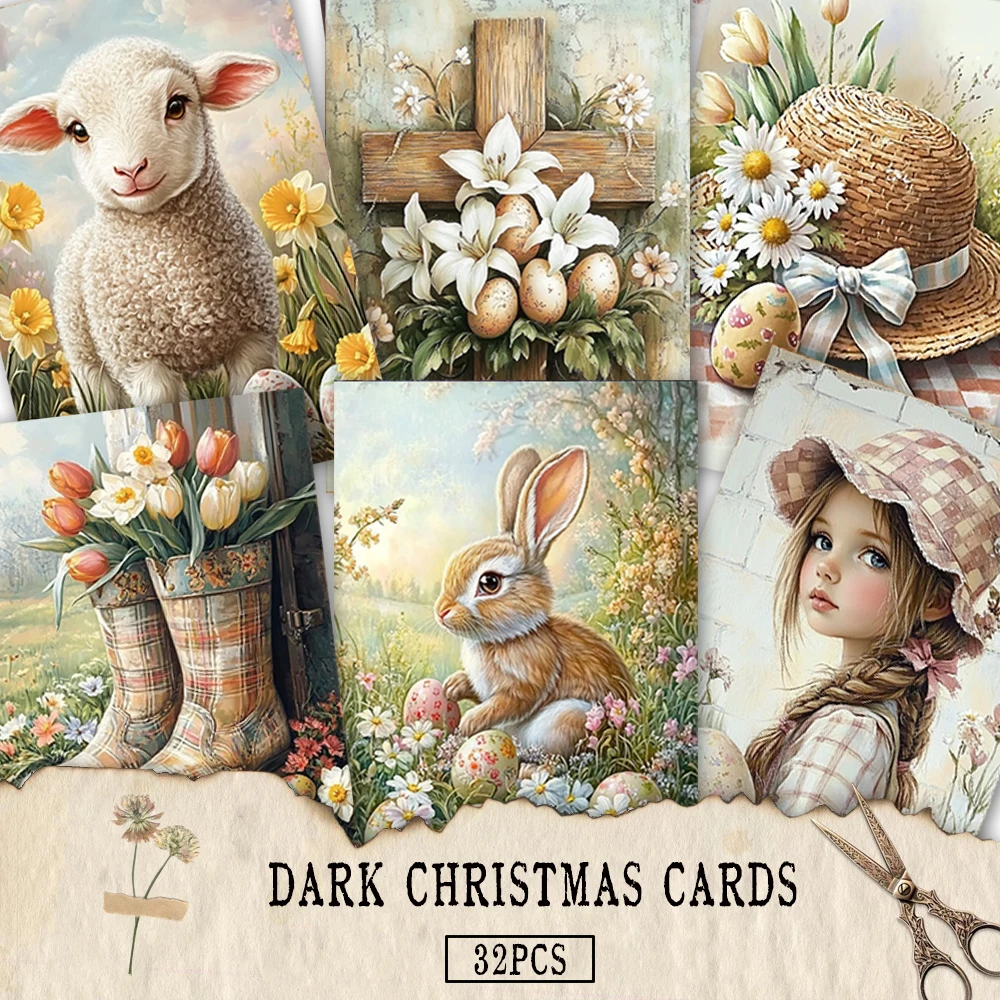 32 Stück Vintage-Osterpostkarten, süße Geschenkkarten, Wohnzimmerdekoration, Weihnachts- und Studentengeschenke, dicker Karton, hohe Auflösung