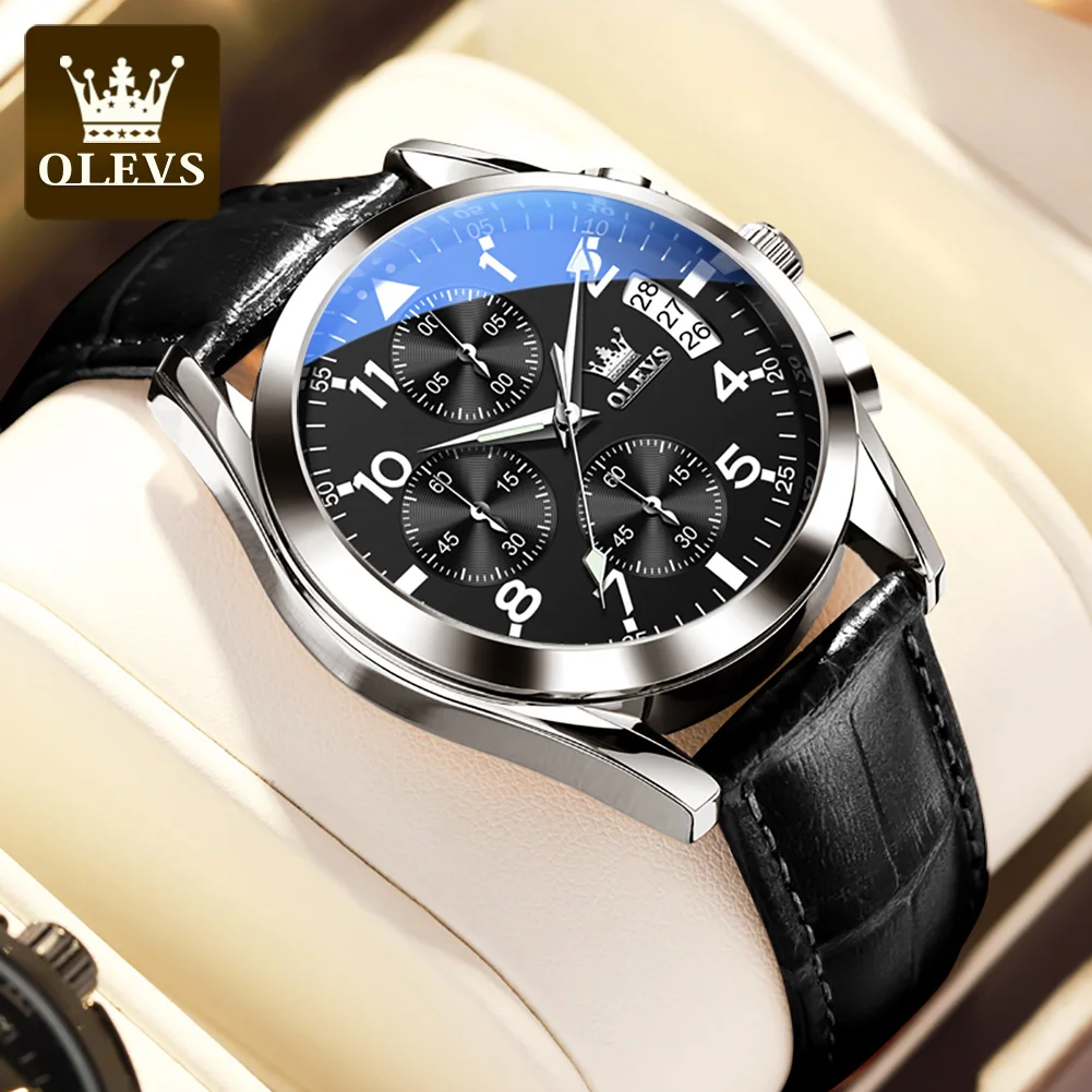 OLEVS 2878 Original Man Watch Fashion Classic Leather Strap Quartz Men's Watch Pilot Chronograph Auto Date Waterproof Wristwatch