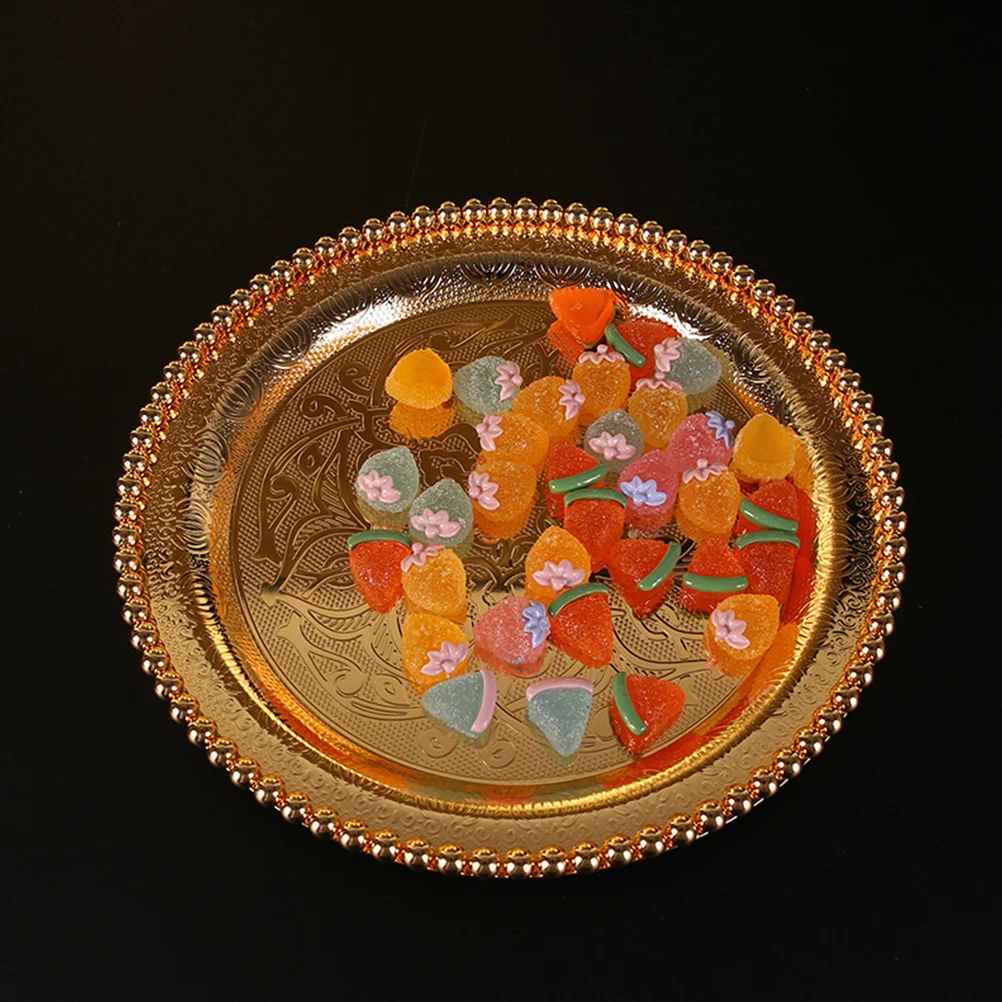 

Sturdy Metal Gilt Serving Tray Snack Storage Decorative Plate For Home Hotel Tableware Multi-Function Fruit Candy Holder