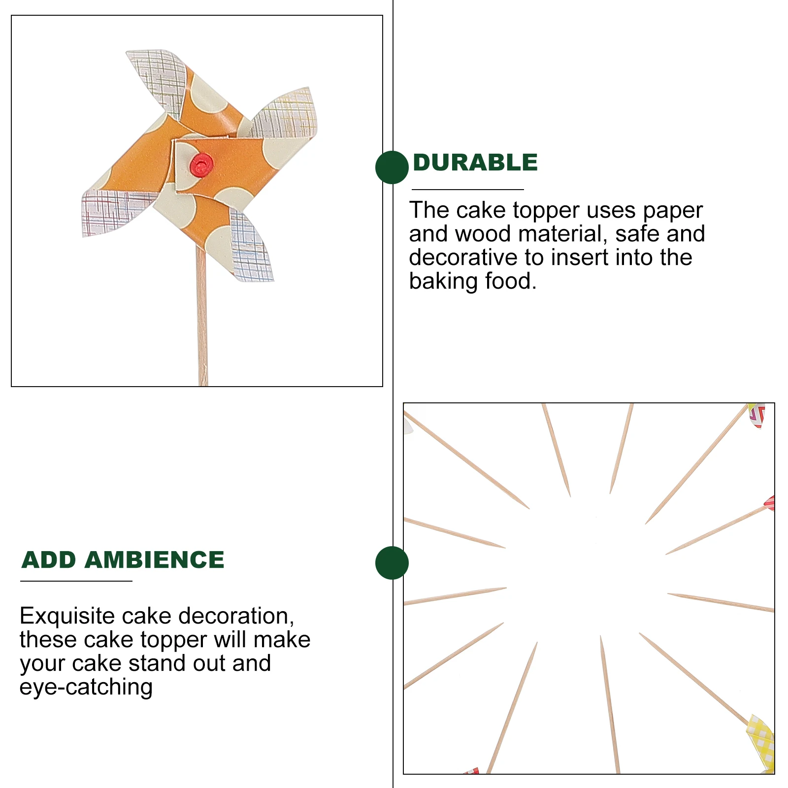 

24pcs Windmill Plugin Toppers Cupcake Topper Birthday Party Decoration Sturdy Photography Props Cake Inserts Windmill