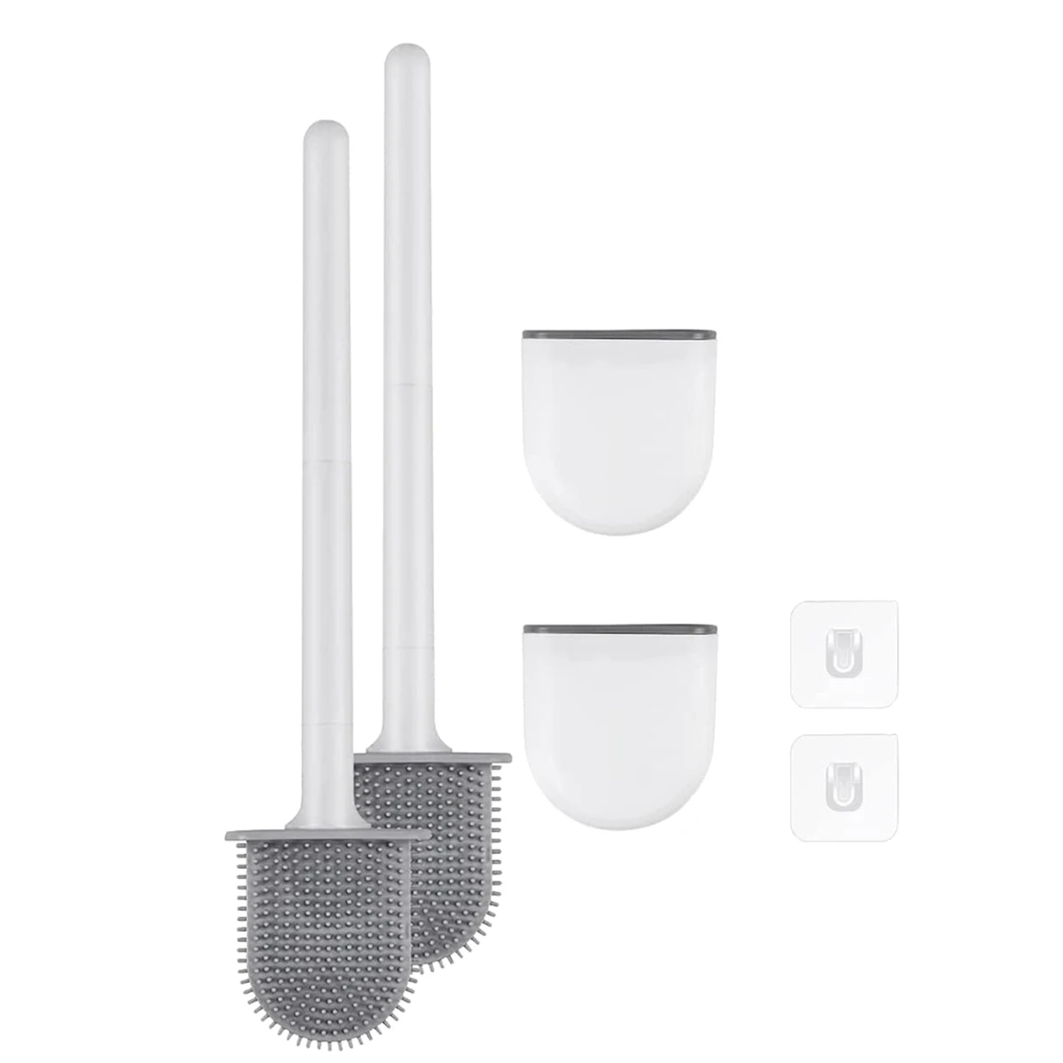 Premium Toilet Brushes & Holders 2 Pack Wall-Mounted (Without Drilling Holes) Deep Cleaner Silicone Toilet Brush White