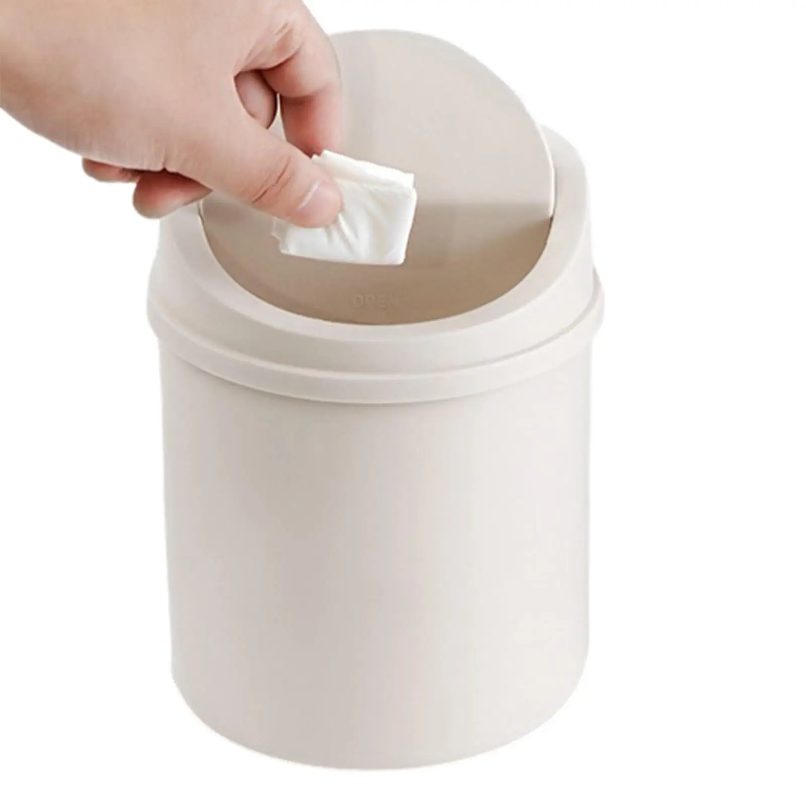 1pc Mini Plastic Desktop Trash Can With Lid Cylindrical Tabletop Waste Bin Easy To Clean Screw-Off Cap For Office Coffee Bar