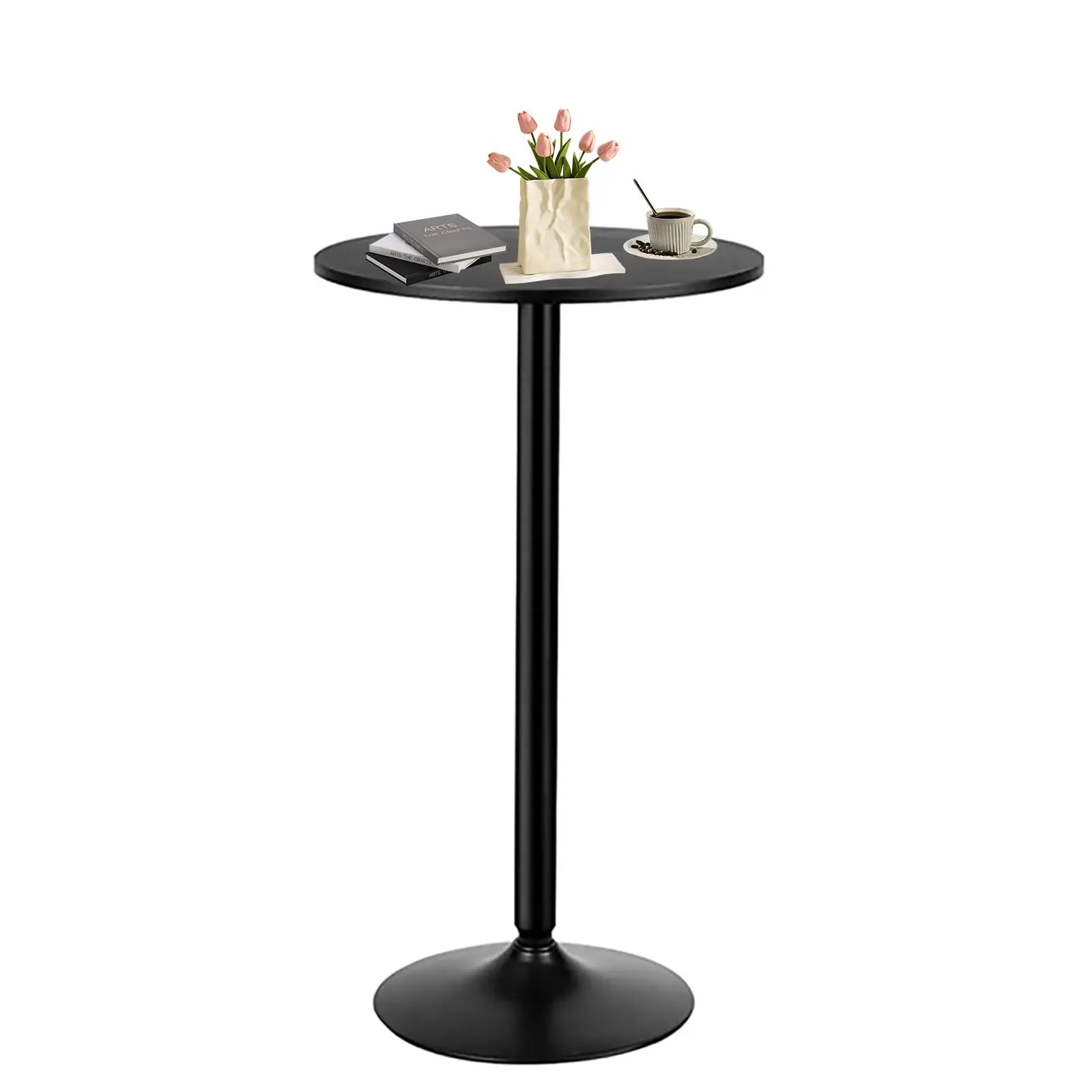Two-in-one Adjustable Height Bar Tables – 24 inch Round Cocktail Table with Sturdy Metal Base, 120 lbs Capacity