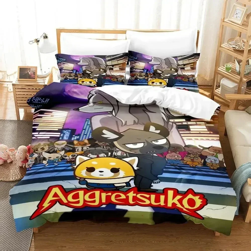 Luxury New 3D Print Anime Aggretsuko Bedding Set Duvet Cover Bed Set Quilt Cover Pillowcase king Queen Size Boys Adult Bedding