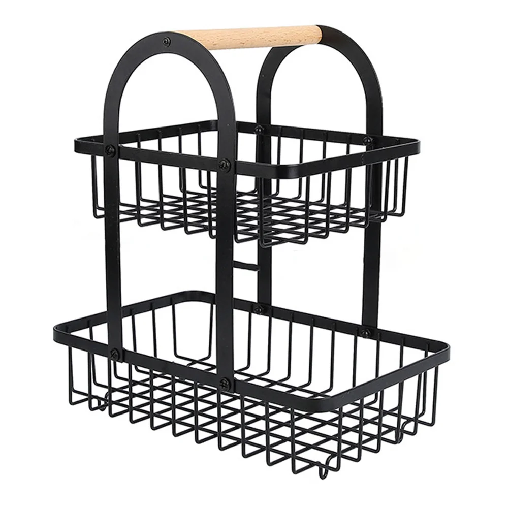

Double Layer Accessory Kitchen Basket Storage Detachable Fruit Function Fruit Rack Black Multi function St