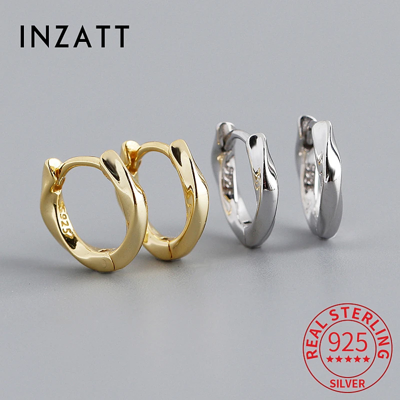 

INZATT Real 925 Sterling Silver 18K Gold Mobius Line Round Hoop Earrings for Women Classic Fine Jewelry Minimalist Accessories