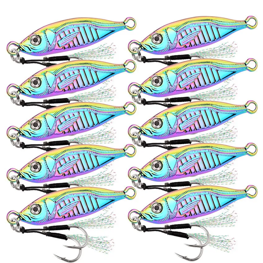 

New Hot Wholesale Zinc Alloy Closed Loop Double Hook Plating Scad 7-80g Long Cast Sinking Lifelike Saltwater Bass Fishing Tackle