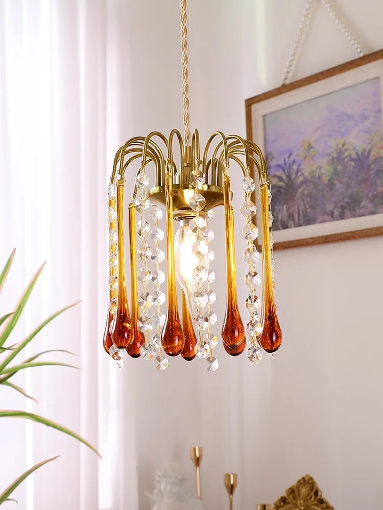 American Style Water Drop Single Head Chandelier Bedroom Bedside Hallway Porch French Romantic Small Chandelier