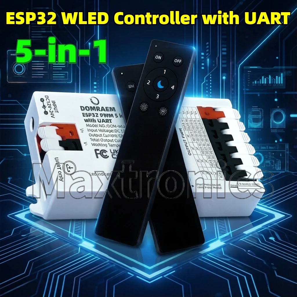 

5-in-1 DOMRAEM ESP32 WLED Controller with UART Works with Alexa Google Home Assistant PWM Dimming for RGB RGBW RGBCCT LED Strip