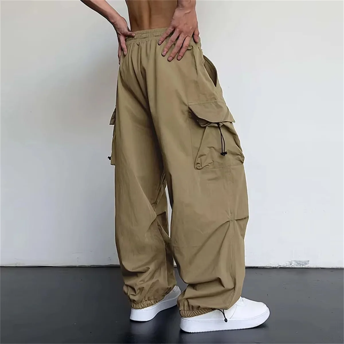 

American Style Casual Pants Cargo Trousers High Street Drawstring Workwear Trendy Loose Versatile Straight Wide-Leg Casual Pants