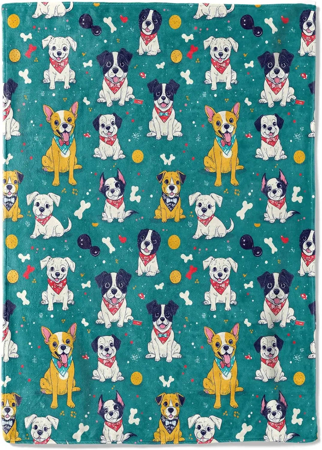 Cute Dog Fleece Blanket Cartoon Puppy Bone and Paw Print Throw Blankets,Soft Cozy Lightweight, Ideal for Living Room Home Fun
