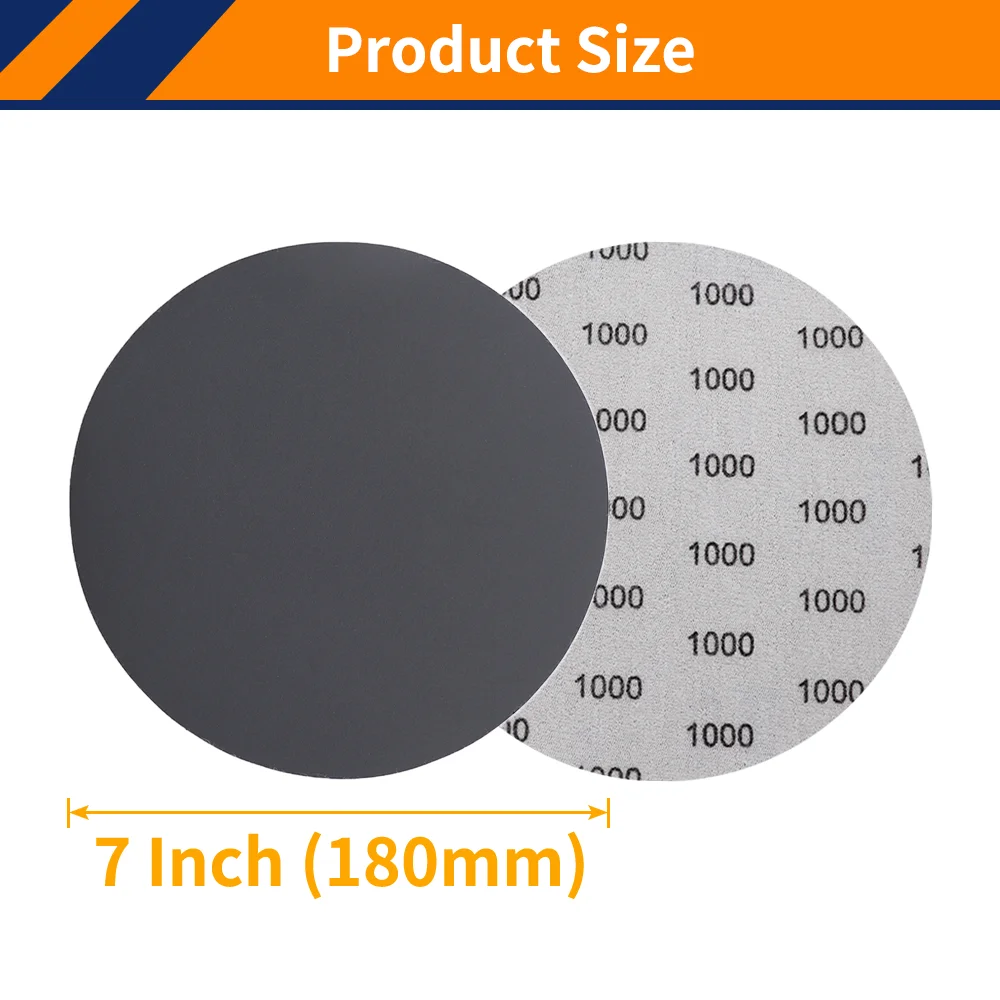 20 buah 7 inci amplas cakram kait dan Loop 60-10000 Grit basah kering amplas logam, Silicon Carbide amplas untuk DA/Orbital Sander