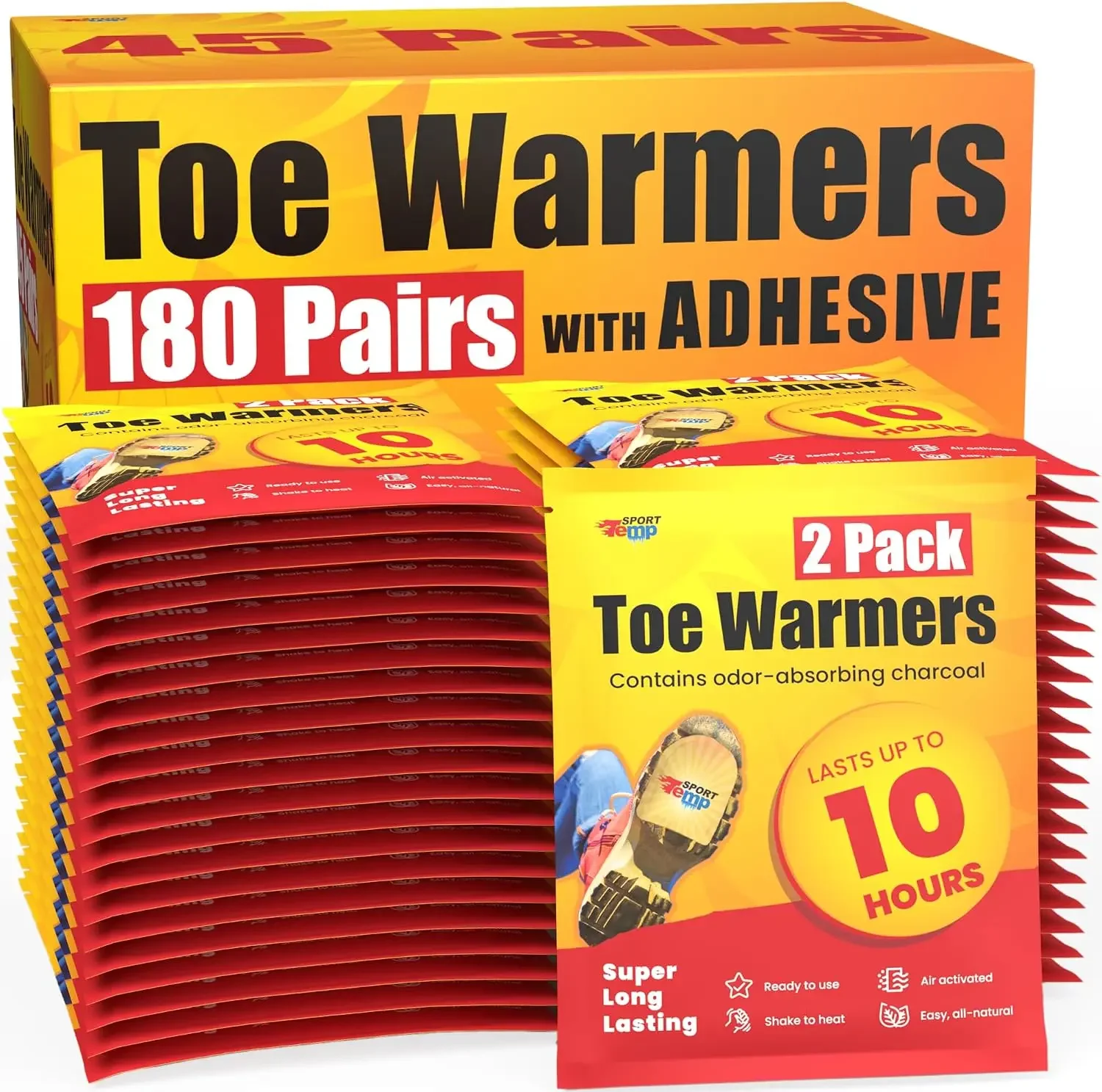 Toe Warmers - Up to 10 Hours of Heat, Easily Apply with Adhesive - Ultra Thin, Easy, All Natural - Air Activated, Odorless Hot T