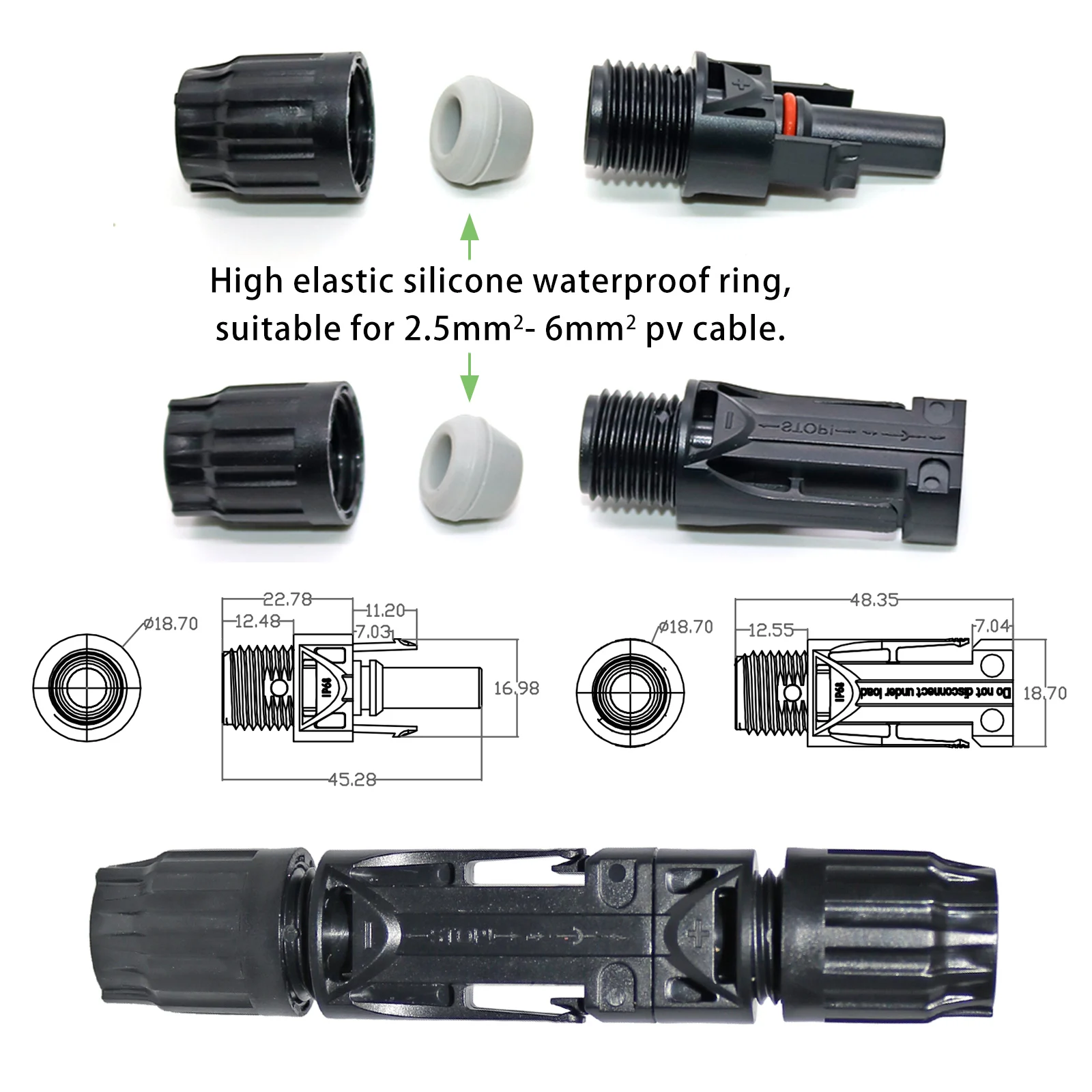 Rood Zwart Zonnepaneel Connector met Regenkap Gereedschapsloze Release DC 1000V 30A IP68 voor PV Systeem Vervang DIY Draagbare Opstelling Kabel