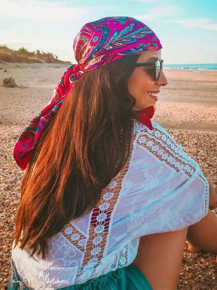 New Brand Print Headband Scarf Women Fashion 90*90cm Silk Satin Hijab Bandana Neckerhicef Sun Protection Shawl Wrap Headscarf image 2