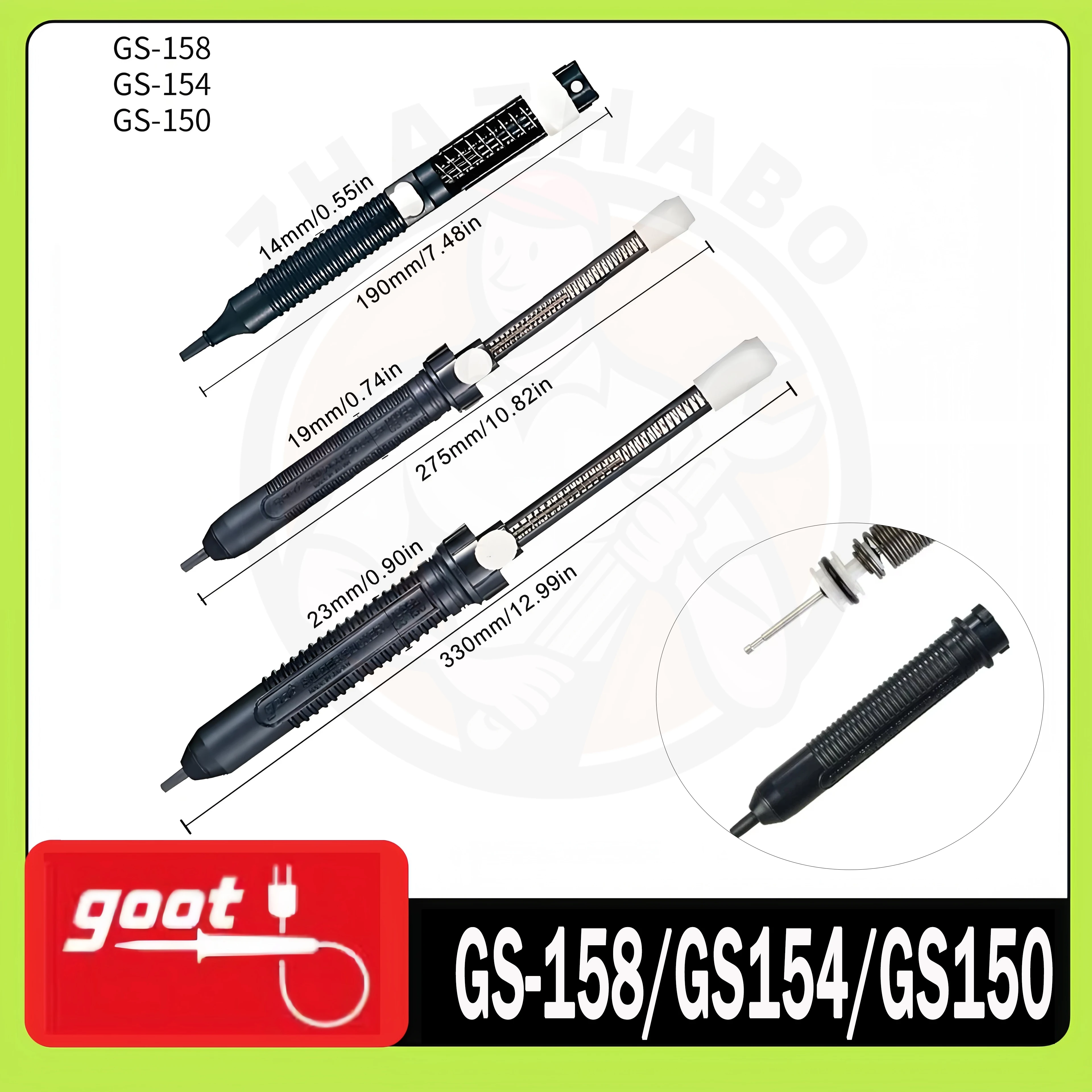 

GOOT GS-154/150/158 anti-static weld absorber pump - Powerful self-cleaning shaft, 330/275/190mm, for PCB repair