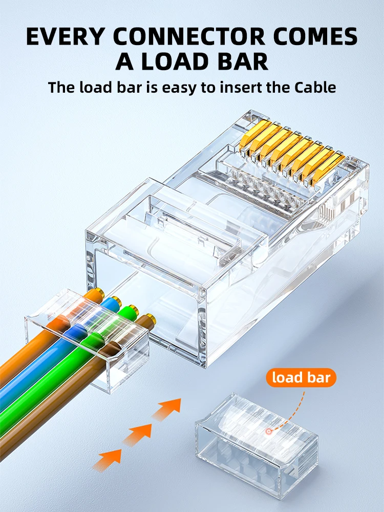 Woeow ขั้วต่อ RJ45 50ชิ้นปลั๊กโมดูลาร์มาตรฐาน UTP ชุบทอง2ชิ้นเหมาะสำหรับ CAT6 RJ45ปลายจีบ8P8C สำหรับสายอีเทอร์เน็ต