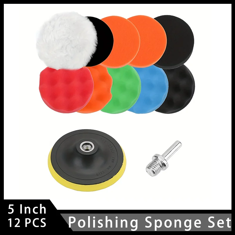 

5-дюймовый набор полировальных губок, 12 шт., с шерстяной полировальной подушечкой, подложка для полировки и шлифования, сложное автомобильное окисление покрытия