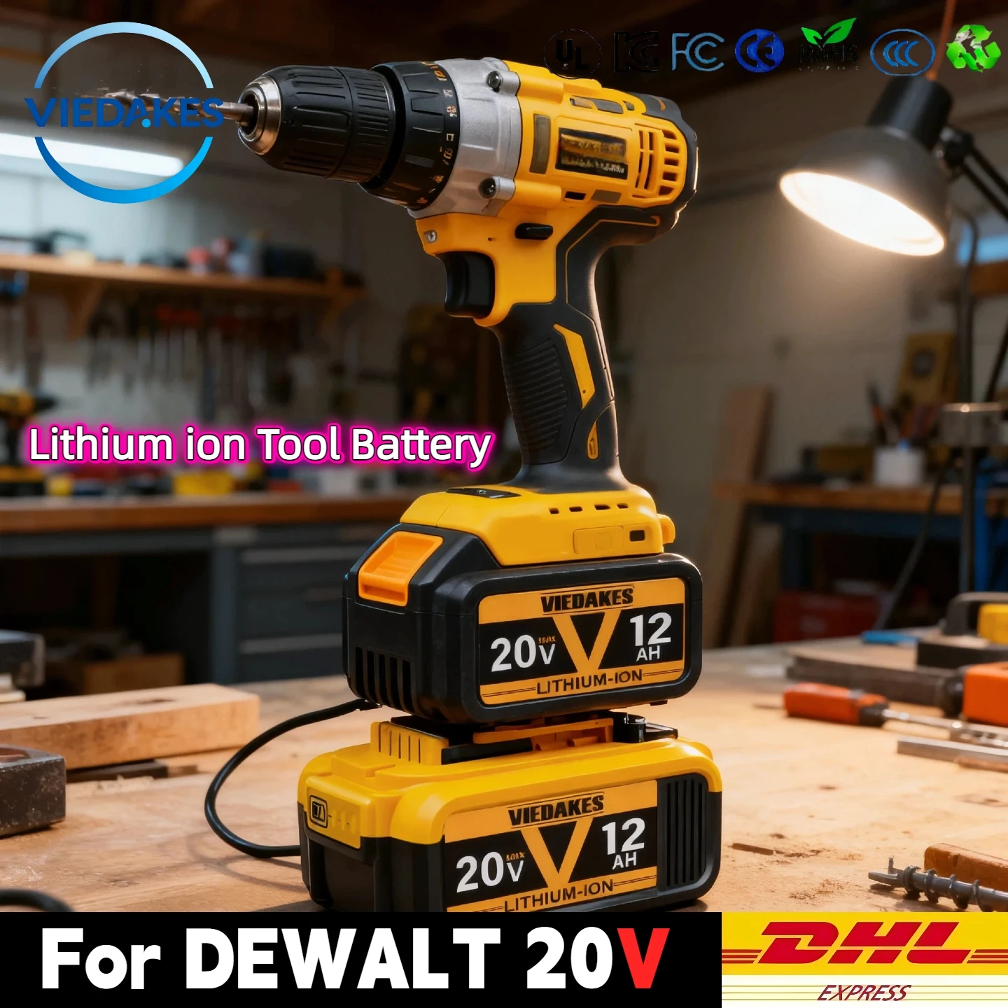 

20V 12.0Ah Lithium Ion Battery - Replacement for Dewalt 20V battery DCB200 DCB204, Fits DCD996 DCF887 Cordless Tools⭕️