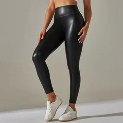 High-Waist Faux Leather Pants Yoga Casual Trousers High Elasticity Four-Season Wearable Long Pants Base Layer Pants