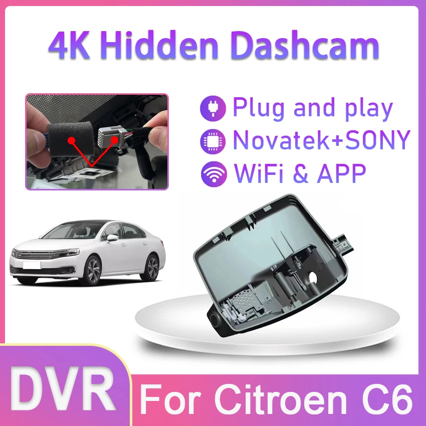 UHD 4K Dash Cam Car Camera Recorder Dual Lens Dashcam WIFI Car Dvr Recording Devices For Citroen C6 2018 2019 2020 2021 2022 202