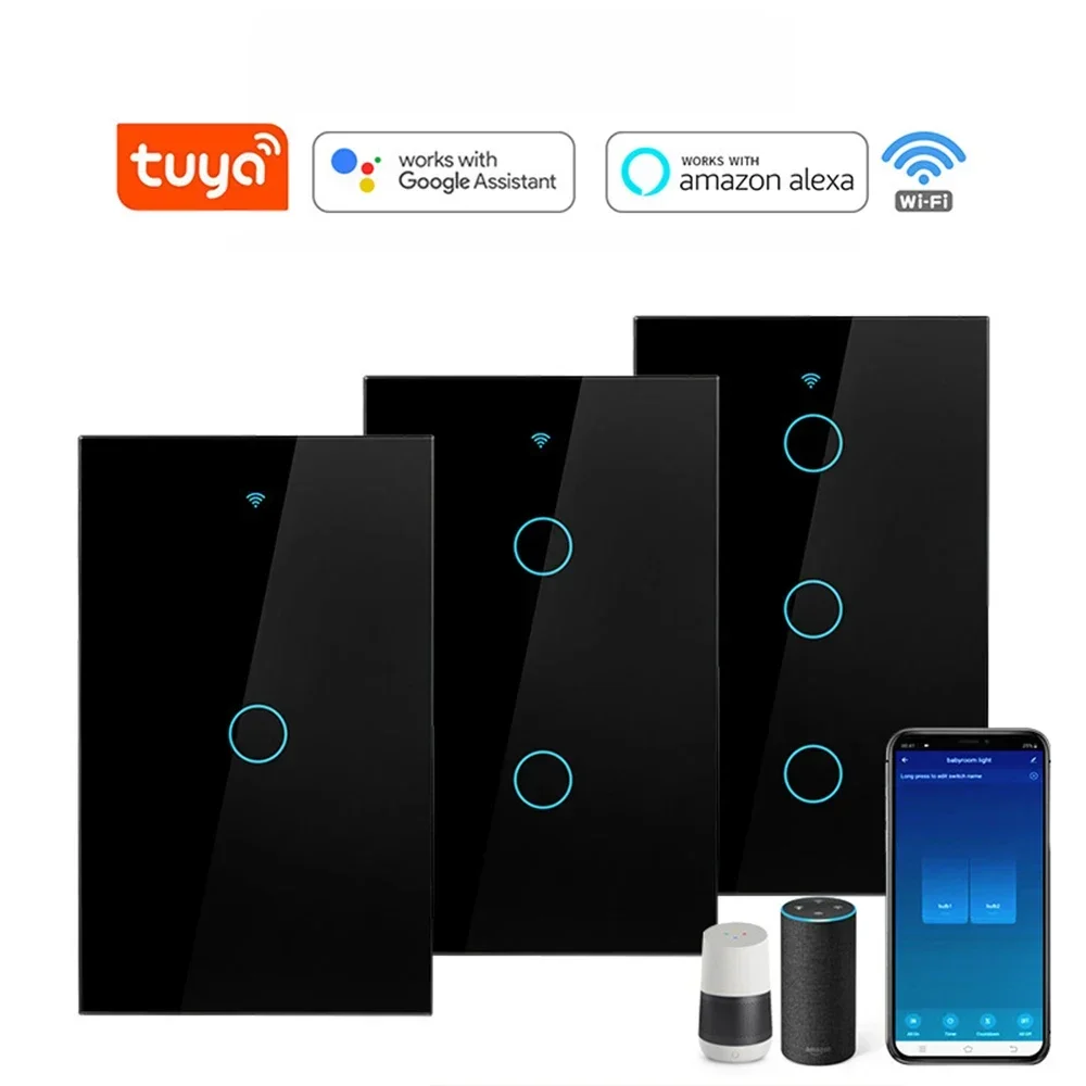118 Touch Panel US Brazil 1000W Tuya Wifi Wall Switch Works with Google Home Alexa Voice Controllers Sensor