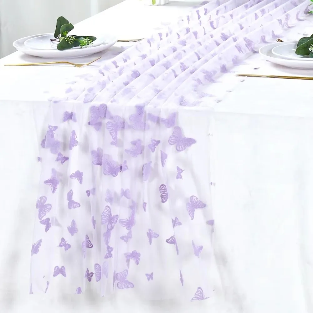 Romantic Butterfly Mesh Table Runner Multi-color Decorative Gauze Tablecloth Semi-Transparent Wedding Table Runner Baby Shower