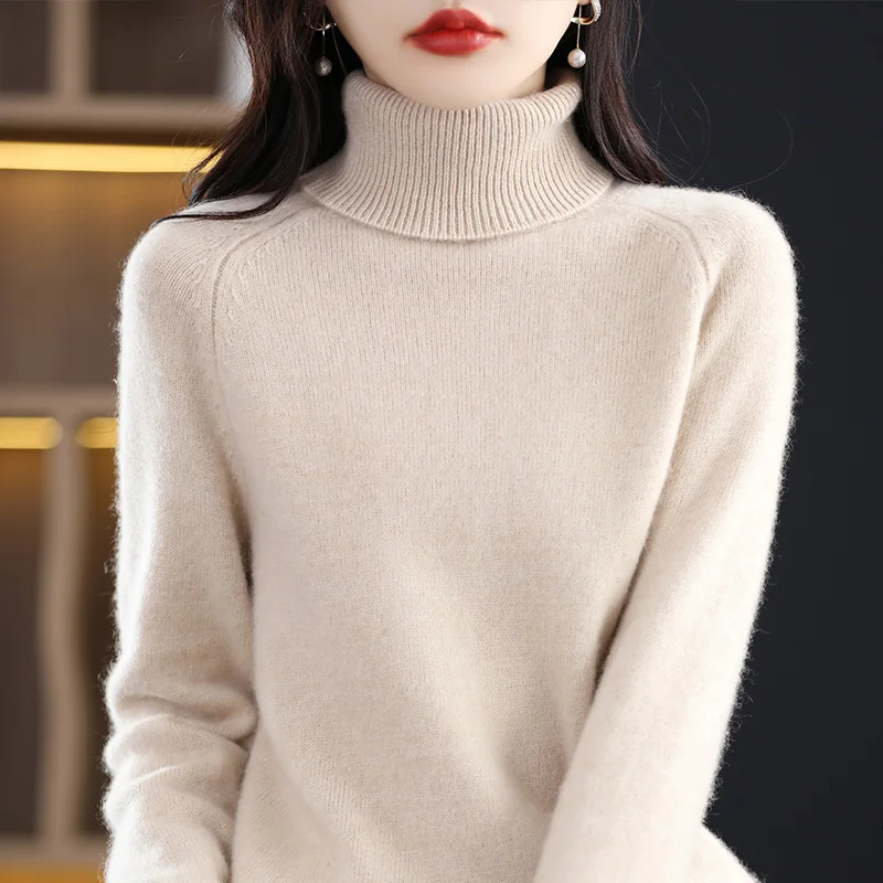 Solid Color High Lapel Thickened Woollen Sweater  Women's Autumn And Winter New 2022   Bottoming Sweater Warm Loose Cashmere Top